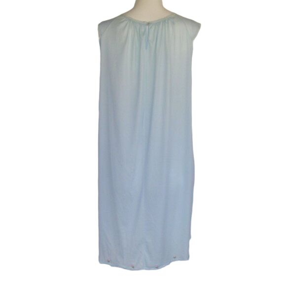 VINTAGE Nightgown, S, Nylon, Semi-sheer, Applique Flowers, Blue - Picture 5 of 8